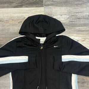 Vintage Y2K Nike Black Blue Womens‎ XS Mini Swoosh Striped Sleeves Track Jacket